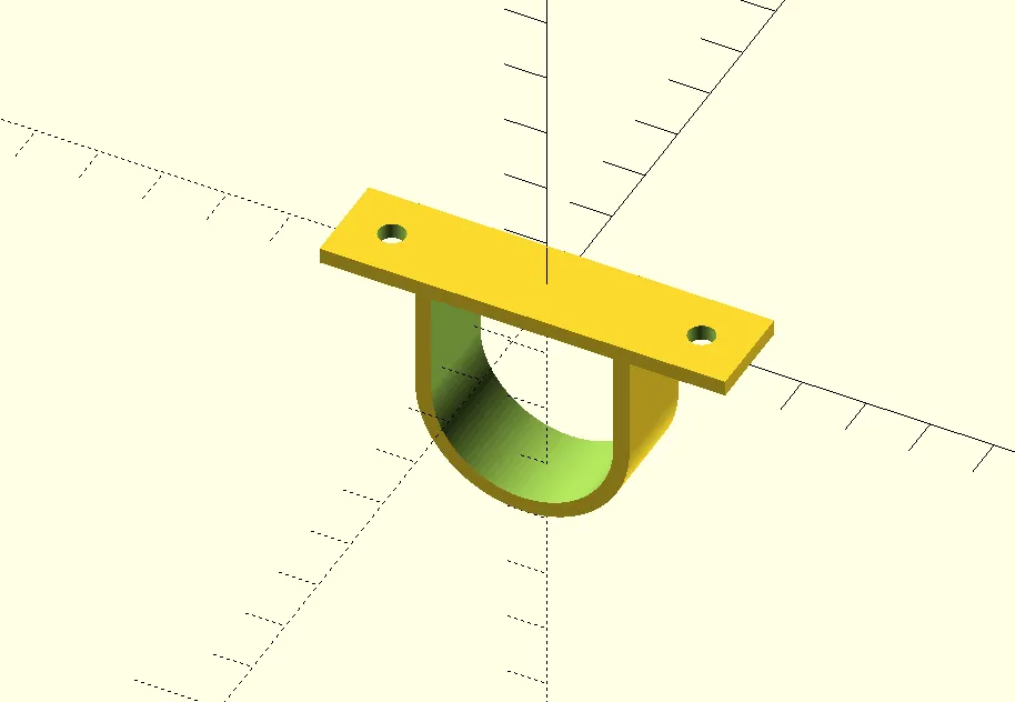 OpenSCAD render of the curved arch clamp design